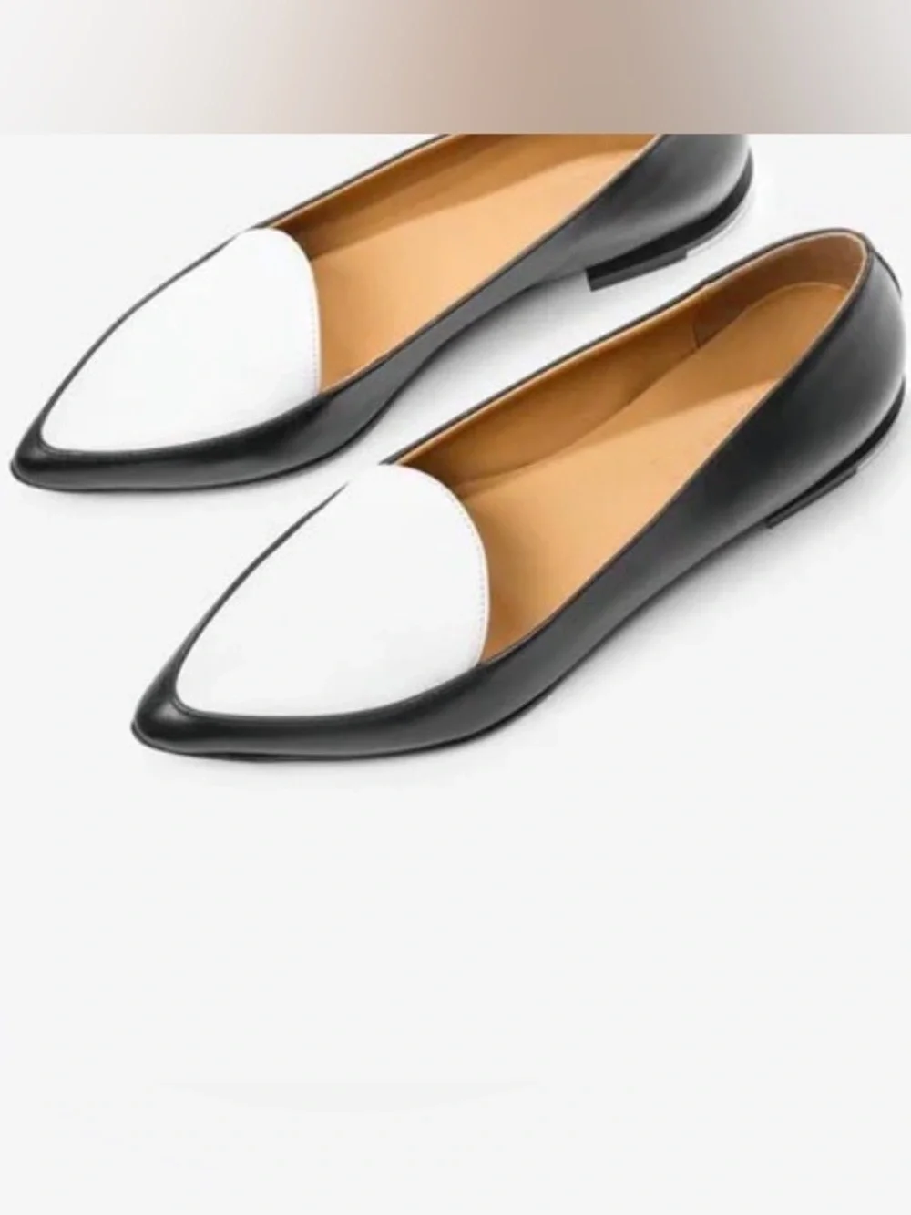 NIB [Everlane] Pointed Toe Italian Leather Black/White Flats Women’s 8.5 - Picture 4 of 15